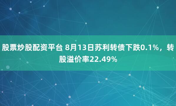 股票炒股配资平台 8月13日苏利转债下跌0.1%，转股溢价率22.49%